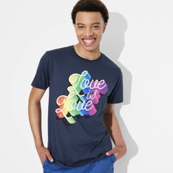Pride Tops - Pride Adult Short Sleeve "Love is Love" Blue Crew Neck T-Shirt Sz XXL NWT $15